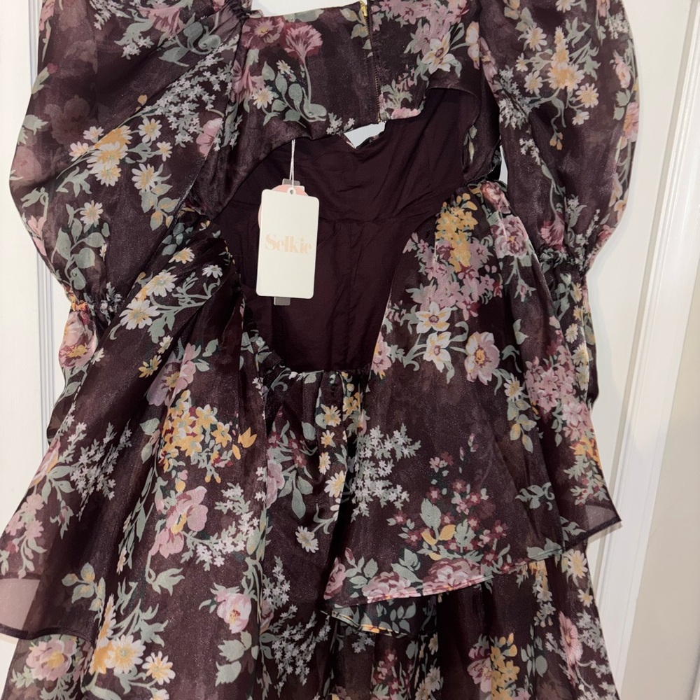 Selkie Puff Sleeve Mini Dress Moonlight Anthropologie Purple Floral (NWT) - Picture 3 of 5